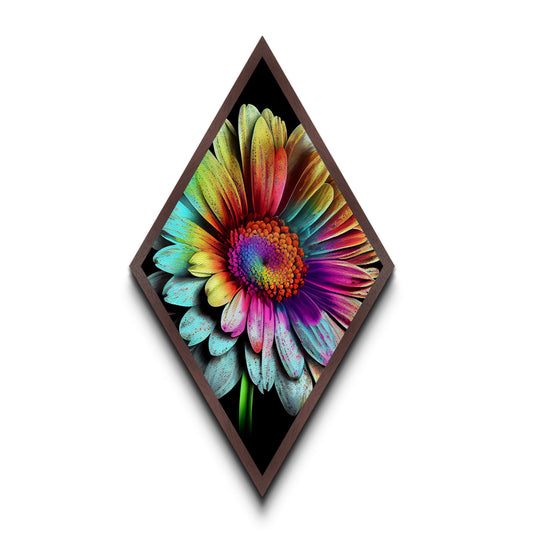 Funky Rainbow Flower Print, Canvas Embossed Wall Art, Diamond Shaped Art