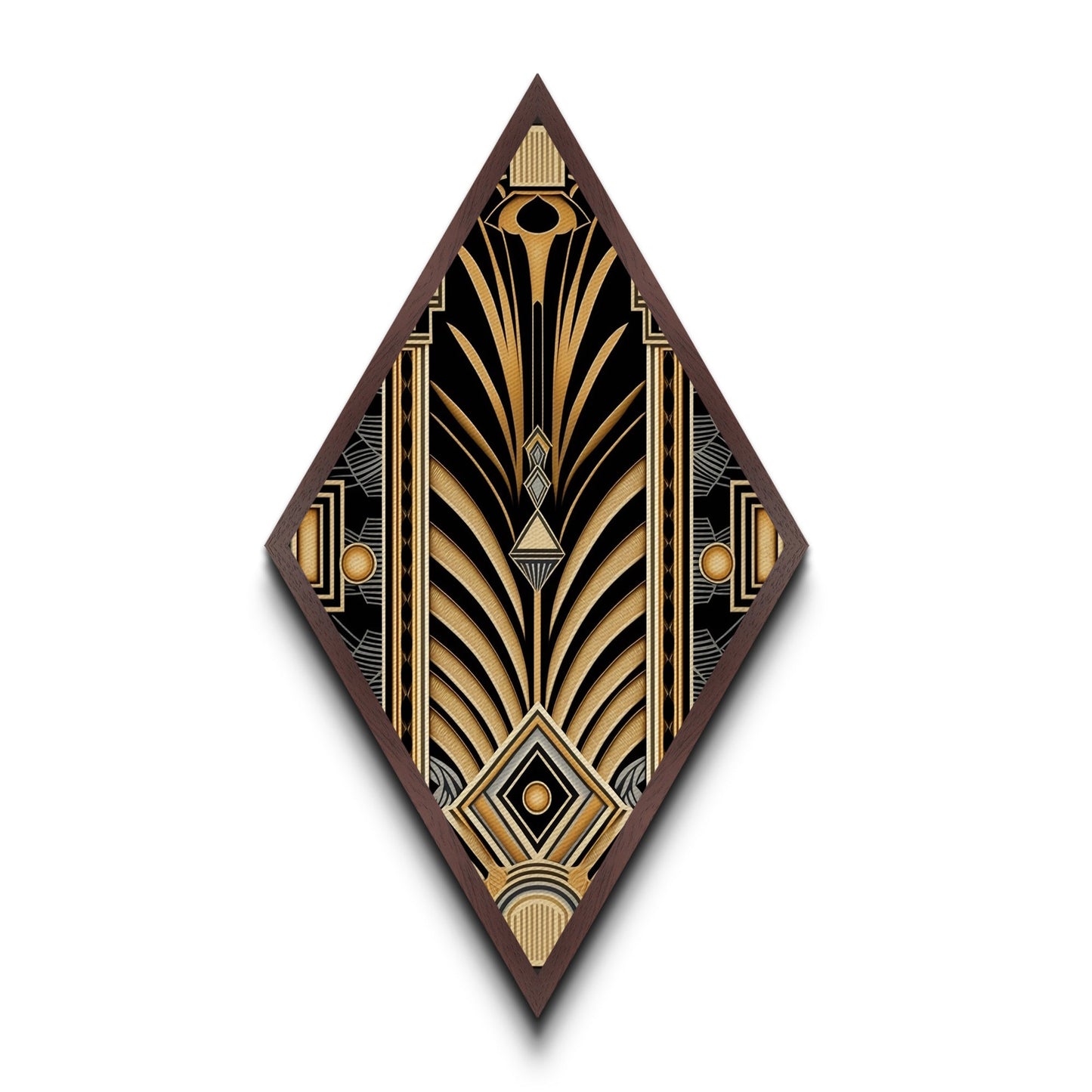 Gold and Black Diamond Shaped Art Deco Wall Art Panel Print, Diamond Shaped Art, Office Decor, MCM Art