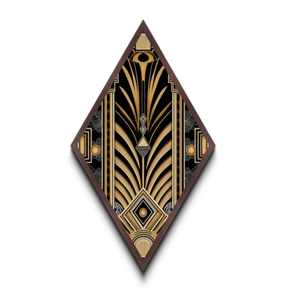 Gold and Black Diamond Shaped Art Deco Wall Art Panel Print, Diamond Shaped Art, Office Decor, MCM Art