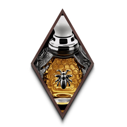 Honeycomb Elegance Bee Diamond Shaped Canvas Art Print, Gold Hexagon Insect Decor, Glam Perfume Bottle Graphic Wall Piece