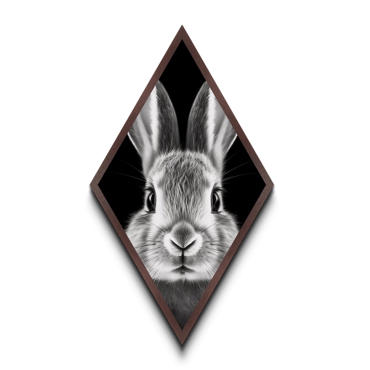 Curious Bunny Face Diamond Shaped Canvas Textured Print, Black and White Rabbit Animal Art, Minimalist Pet Lover Wall Decor