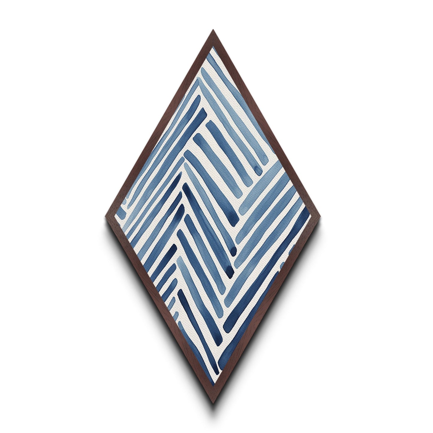 Coastal Stripe Pattern Diamond Shaped Navy Indigo Lines Canvas Embossed Print Modern Abstract Wall Art Nautical Geometric Decor