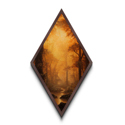 Fall In The Forest, Canvas Textured Print, Diamond Shaped Landscape Painting, Retro Home Decor, Nature Painting