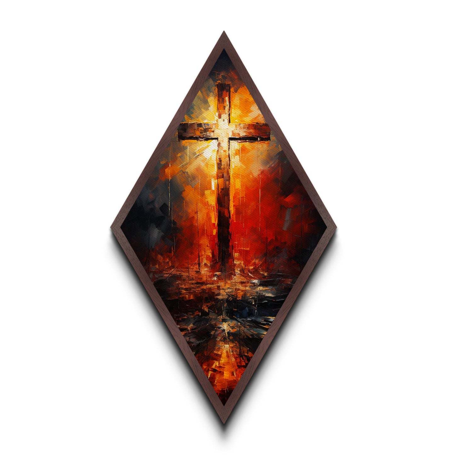 Watercolor Painting Print Of a Cross, Funky Christian Decor, Canvas Art, Canvas Textured Print Wall Art, Diamond Shaped Wall Art