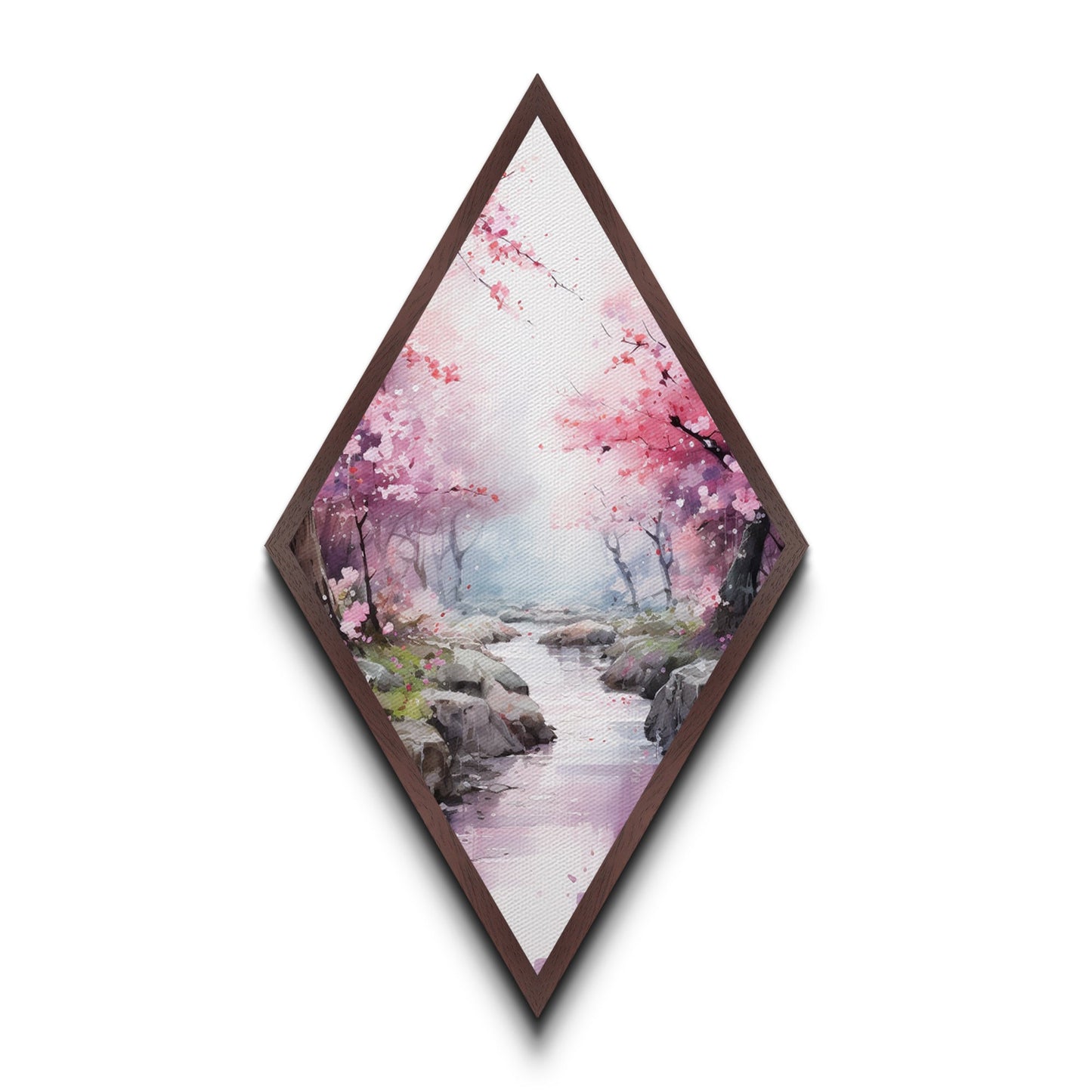 Cherry Blossoms In Spring, Diamond Shaped Canvas Embossed Wall Art, Canvas Texture Art, Japanese Inspired Wall Art, Statement Piece