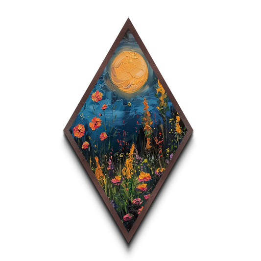 Beautiful Floral Wild Flowers Wall Art, Boho Cottagecore Home Decor, Living Room Wall Art, Diamond Shaped Art