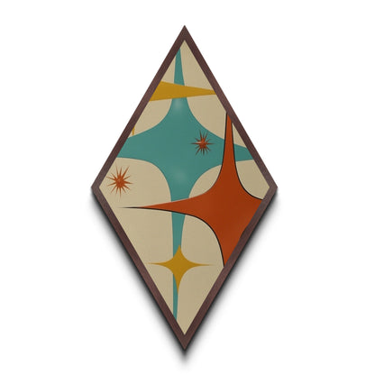 Retro Rocket Spikes – Diamond Shaped Canvas Art Print, midcentury atomic design, minimalist geometric decor, starburst pattern artwork