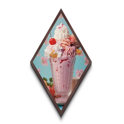 Retro Ice Cream Sundae – Canvas Art Print Whimsical Dessert Wall Decor, Pastel Kitchen Art, Diamond Shaped Sweet Treats Pop Art