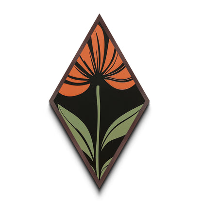 Bold Coneflower — Diamond Shaped Canvas Embossed Print adds flair to home office or studio with mid-century botanical minimal flower decor