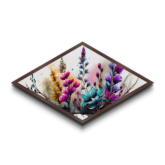 Watercolor Wildflowers – Diamond Shaped Canvas Embossed Print with soft abstract blooms, delicate garden flowers, floral watercolor decor