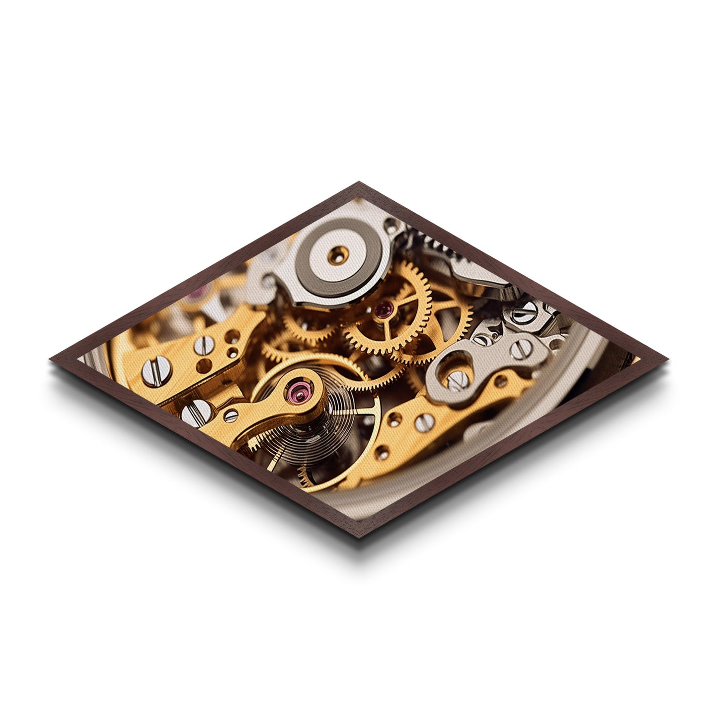 Horology Precision Gears Diamond Shaped Canvas Embossed Print, Steampunk Clockwork Art, Industrial Style Decor, Watchmaker Gift