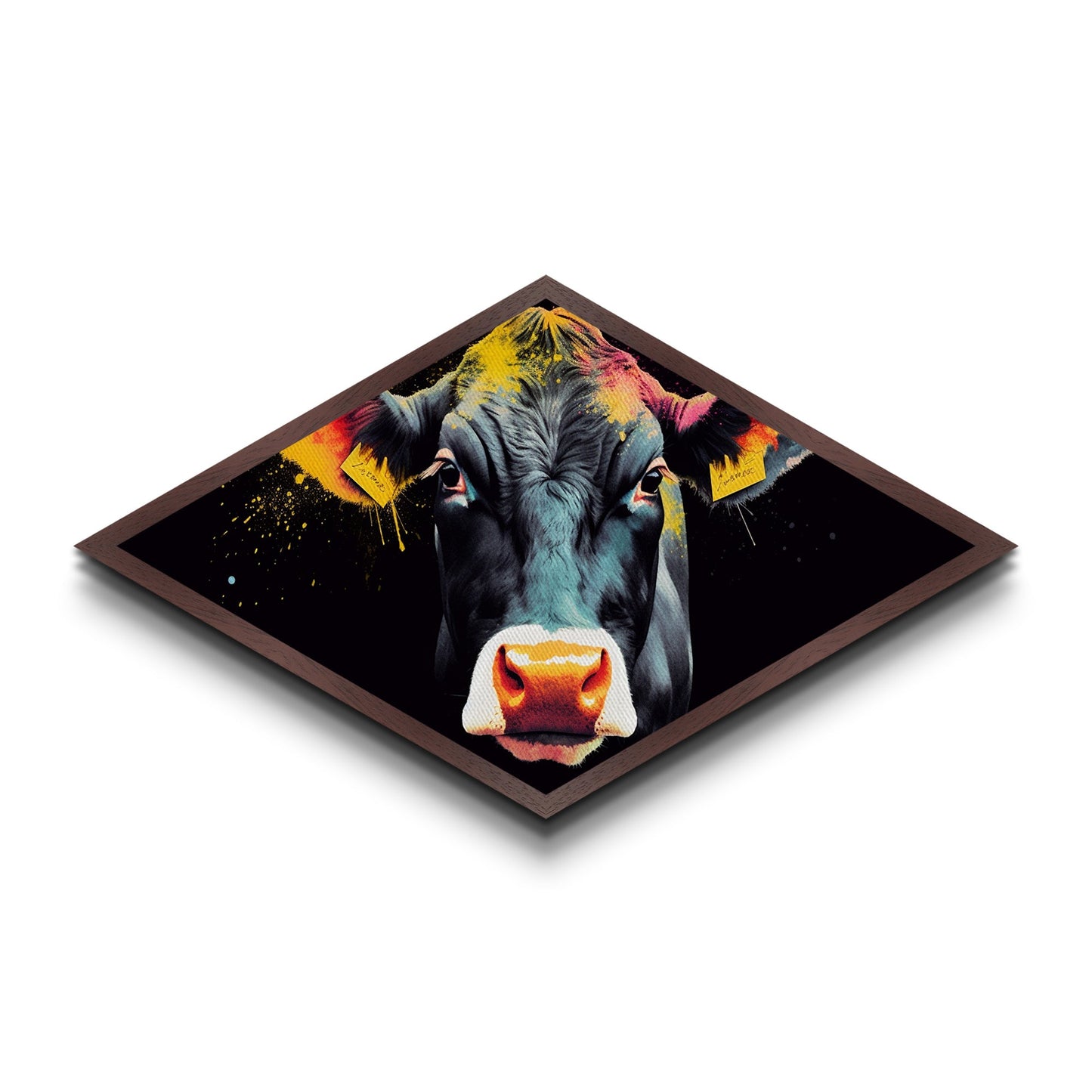 Funky Cow Art Diamond Shaped Canvas Texture Art Print - Farmhouse Decor - Funny Wall Art - Bovine Wall Art - Farmhouse Art