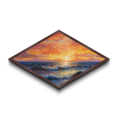 Ocean Sunset Diamond Shaped Canvas Art Print, Nautical Seascapes Painting, New England Style Art, Lakehouse Or Beach house Decor