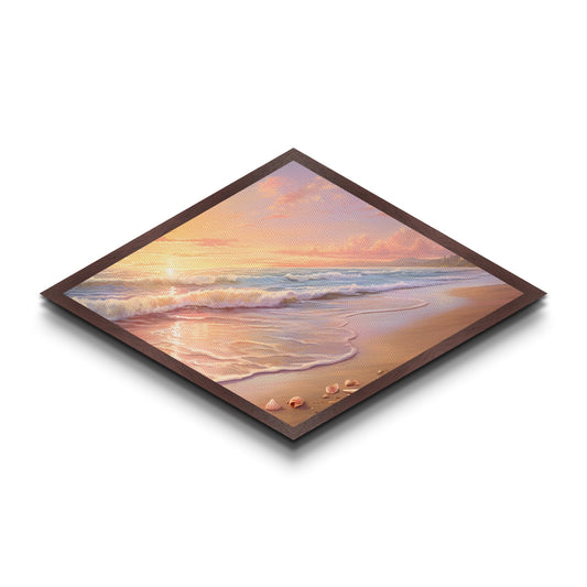 Sunset Over The Ocean Wood Framed Canvas Art Print, Nautical Painting, Seascapes Painting, Beach House Decor, Pacific Ocean Art