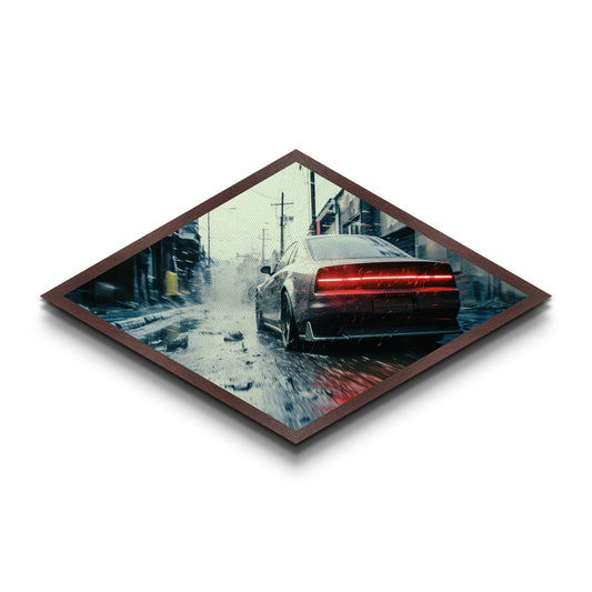Diamond Shaped Street Racer – Canvas Art Print with Gritty Urban Car Scene, Dark City Decor, Automotive Gift, Man Cave Wall Art