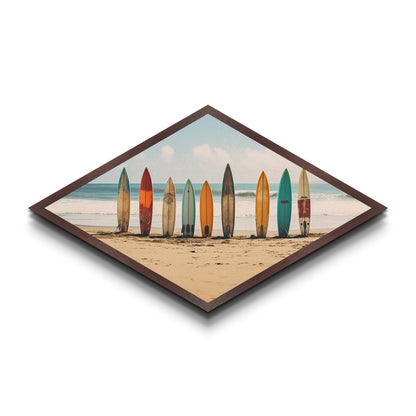 Coastal Surf Vibes Diamond Shaped Beach Canvas Art Print surfboards ocean retro seaside summer surf shack boho wall decor gift idea