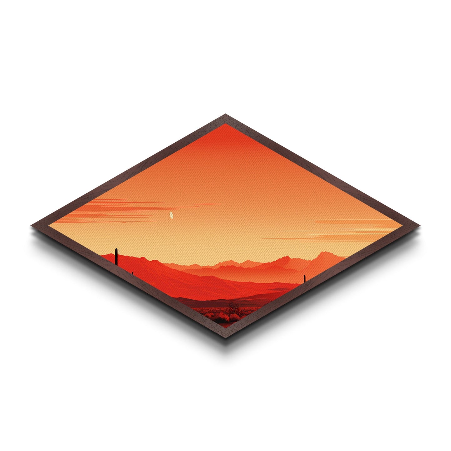 Desert Horizon Glow Diamond Shaped minimalist desert sunset Canvas Embossed Print warm orange tones boho bedroom or office accent