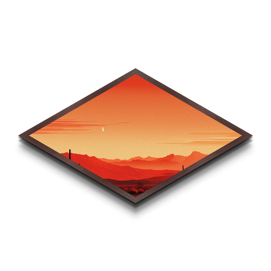 Desert Horizon Glow Diamond Shaped minimalist desert sunset Canvas Embossed Print warm orange tones boho bedroom or office accent