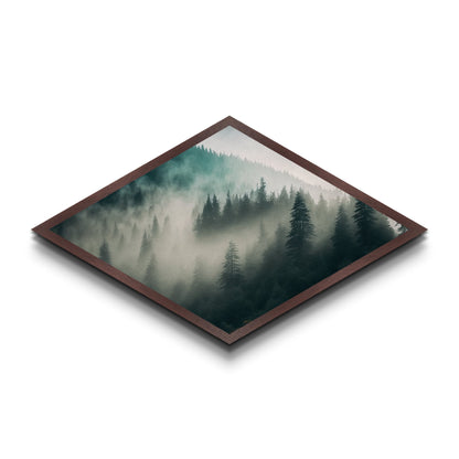 Misty Forest Layers Diamond Shaped Nature Landscape Canvas Textured Print Evergreen Pine Foggy Mountains Calm Woodland Tranquil Decor