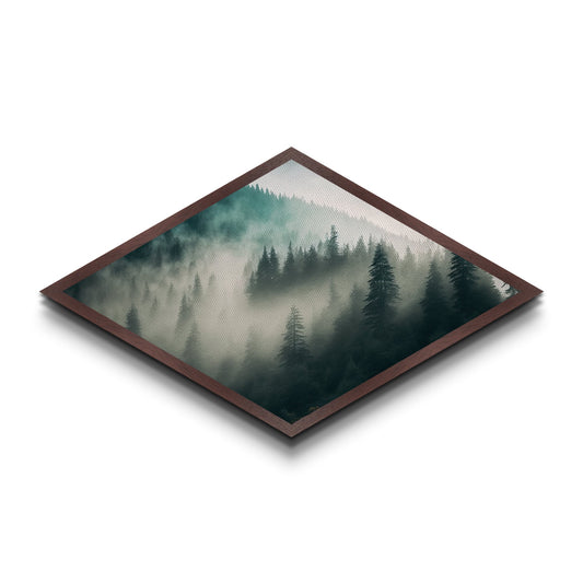 Misty Forest Layers Diamond Shaped Nature Landscape Canvas Textured Print Evergreen Pine Foggy Mountains Calm Woodland Tranquil Decor