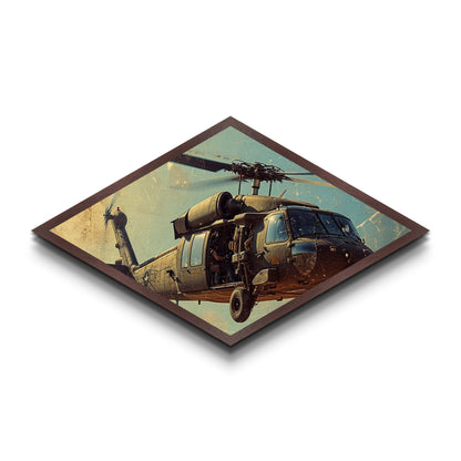 Combat Helicopter Lift Diamond Shaped Canvas Embossed Print military aviation wall art patriotic decor man cave centerpiece