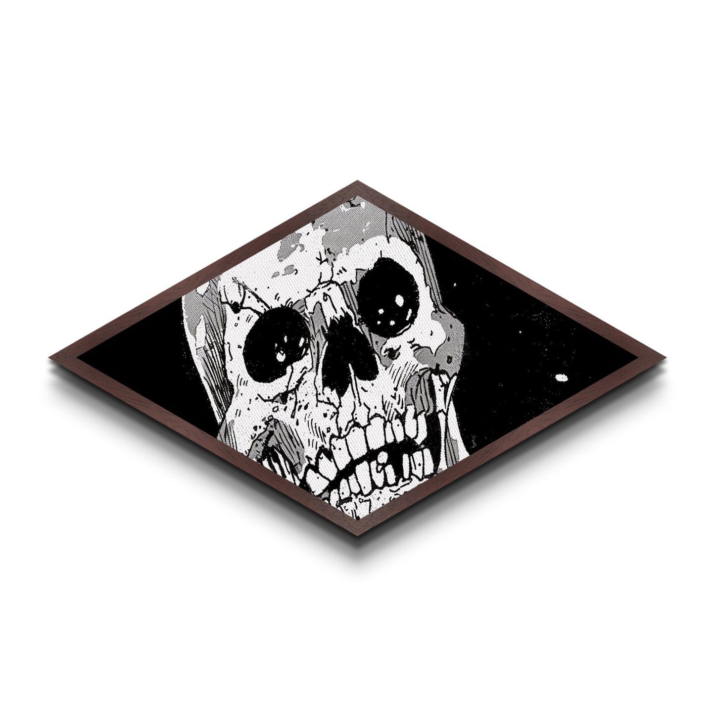 Manga Skull Scream Diamond Shaped Canvas Art Print horror comic style anime decor edgy wall art unique gothic Halloween gift