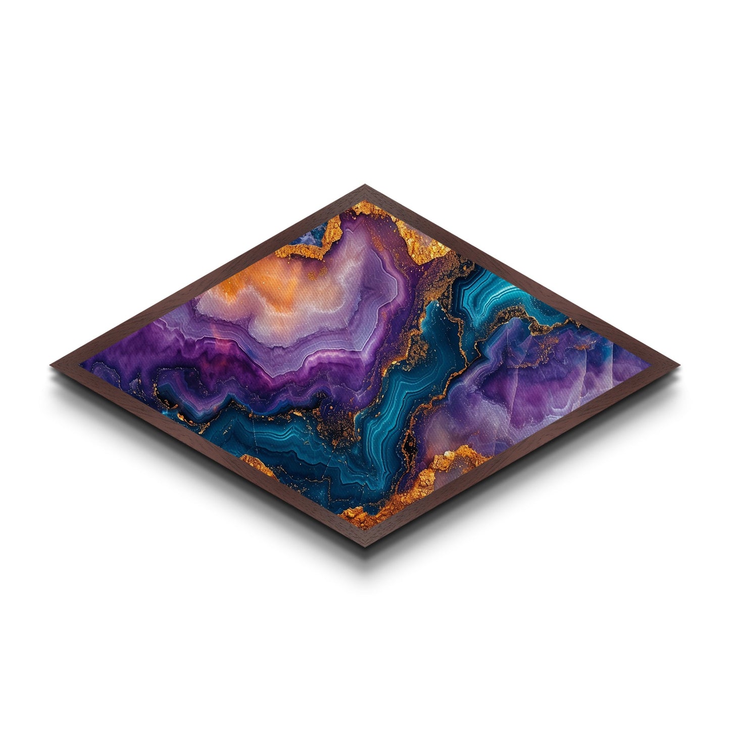 Crystalline Abyss Diamond Shaped Canvas Embossed Print Geode Gemstone Wall Art Vibrant Purple Blue Gold Abstract Office Decor