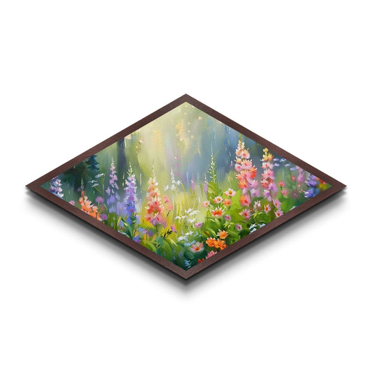 Meadow Bloomscape Diamond Shaped Canvas Art Print Watercolor Wildflowers Nature Landscape Cottagecore Decor Spring Gift Idea