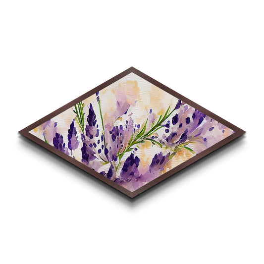 Lavender Bloom Splash Diamond Shaped Canvas Embossed Print, Botanical Watercolor Purple Floral Wall Decor, Cottagecore Garden Art
