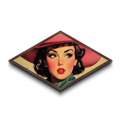 Autumn Cowgirl Glow Diamond Shaped Canvas Textured Print rustic fall farmhouse art western portrait cozy decor country home wall