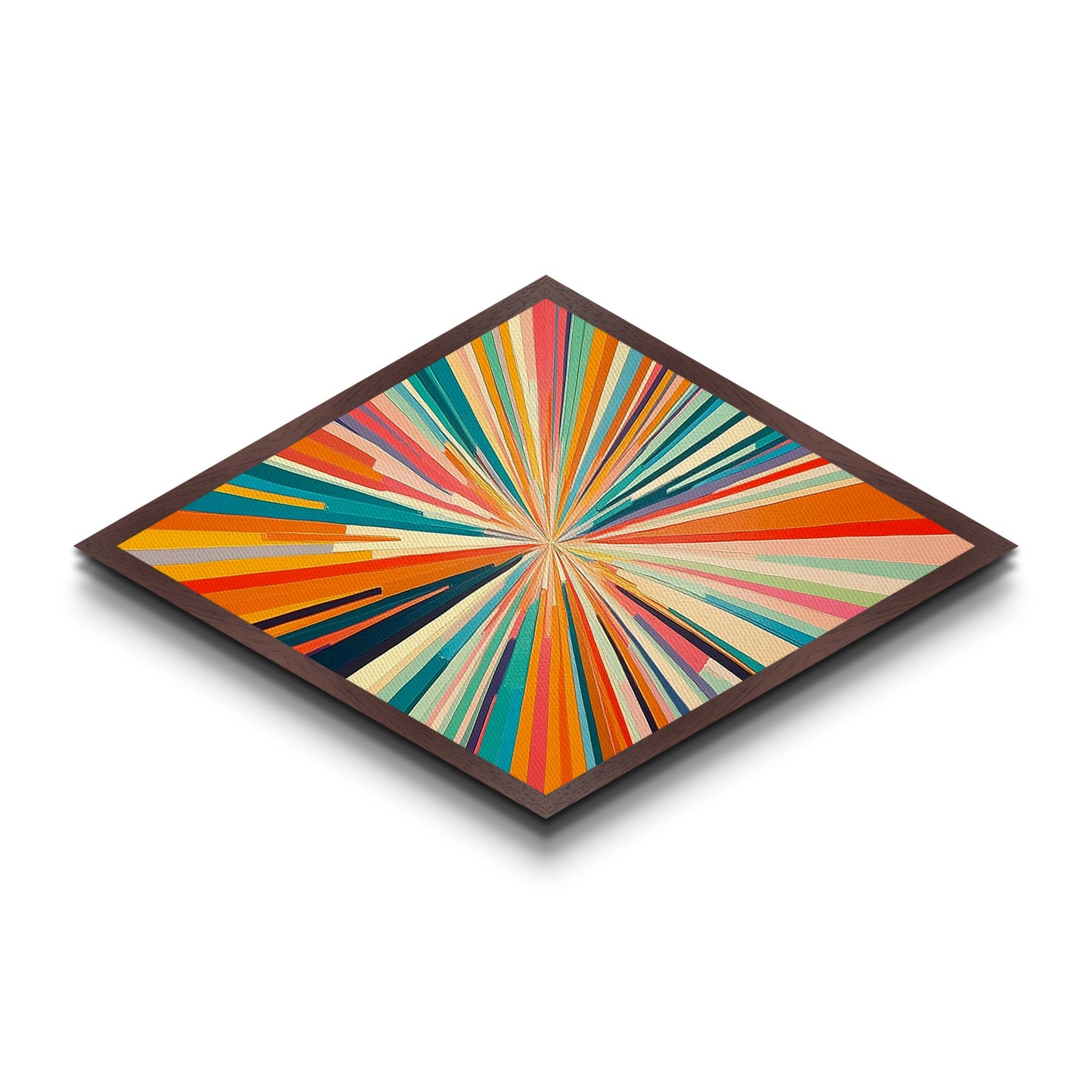 Kaleidoscope Burst Two Diamond Shaped Canvas Textured Print colorful abstract art pop modern rainbow rays living room statement