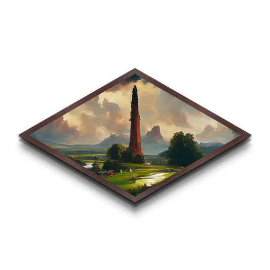 Towering Realm Scene Diamond Shaped Canvas Art Print, Mythic Landscape Fantasy Wall Decor, Romanticism Style Magical Nature View