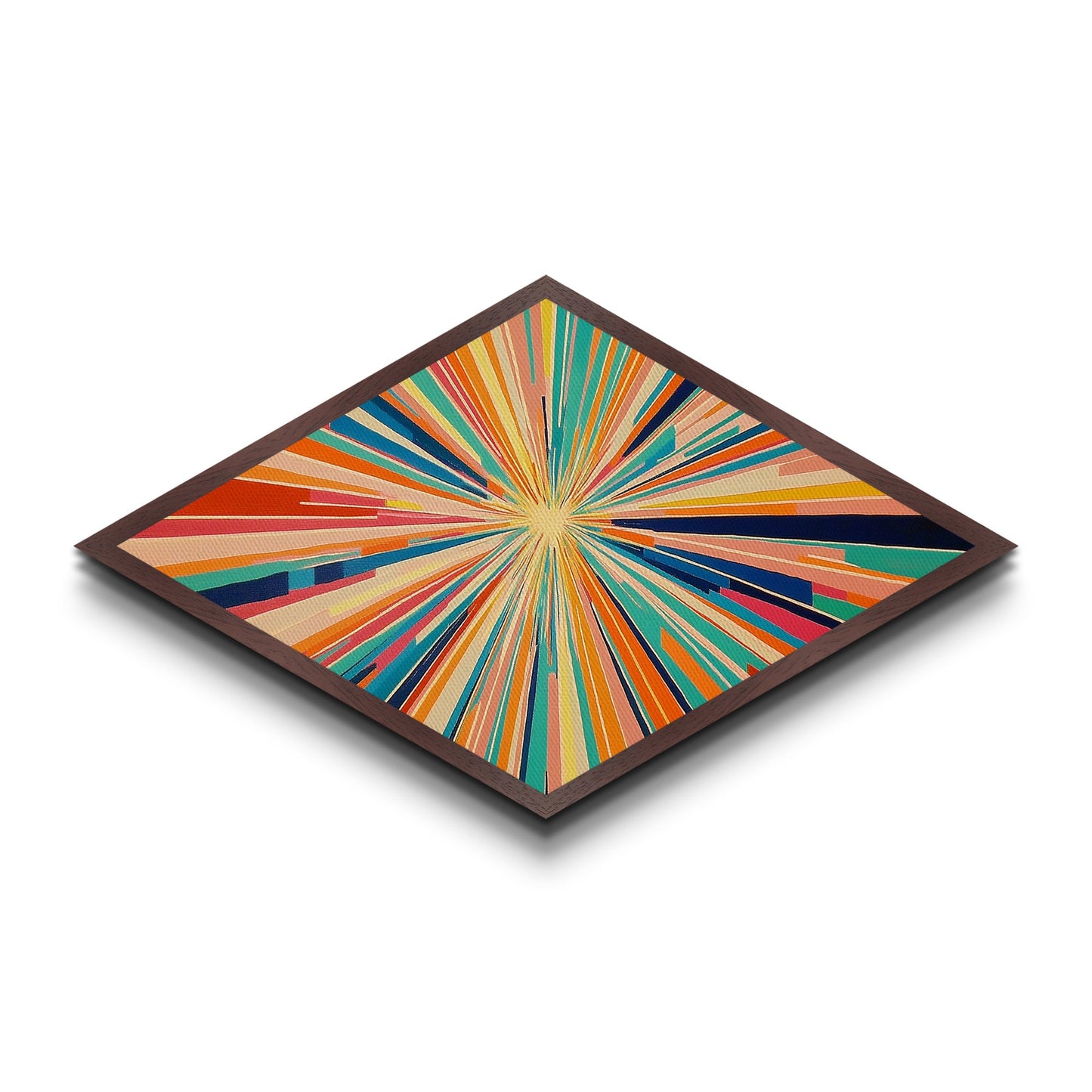 Retro Midcentury Modern Diamond Shaped Canvas Art Print, Color Burst, Green, Yellow and Red Swirl, Colorful Above Sofa Art