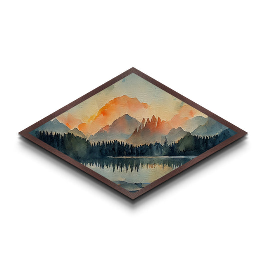 Diamond Shaped Watercolor Painting of a Forest Fire, Canvas Art Print, Cool Living Room Art, Depressing Art, Landscape Painting