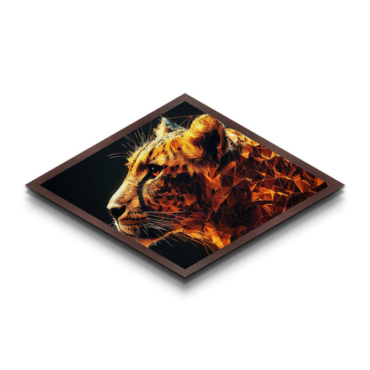 Prismatic Tiger Tech Diamond Shaped Canvas Embossed Print futuristic animal artwork digital geometric wild cat bedroom den or gamer wall piece