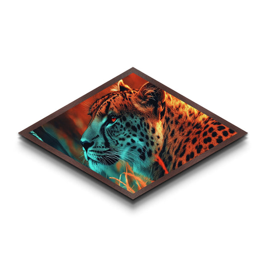 Jungle Sentinel Diamond Shaped Canvas Embossed Print Fierce Cheetah Animal Wall Decor Wild Safari Energy Bedroom Statement Wildlife Art