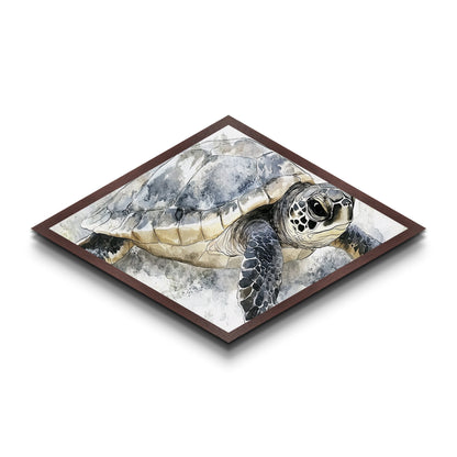 Majestic Turtle - Diamond Shaped Canvas Textured Print Sea Life Wall Decor Coastal Nature Gift Ocean Nursery Art Watercolor Style