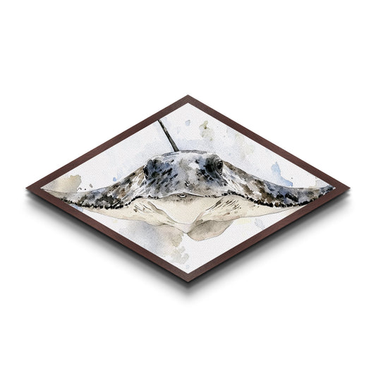 Whimsical Snow Owl Watercolor Painting Print, Diamond Shaped Wall Art, Coastal Decor, Aurora Borealis Northern Lights