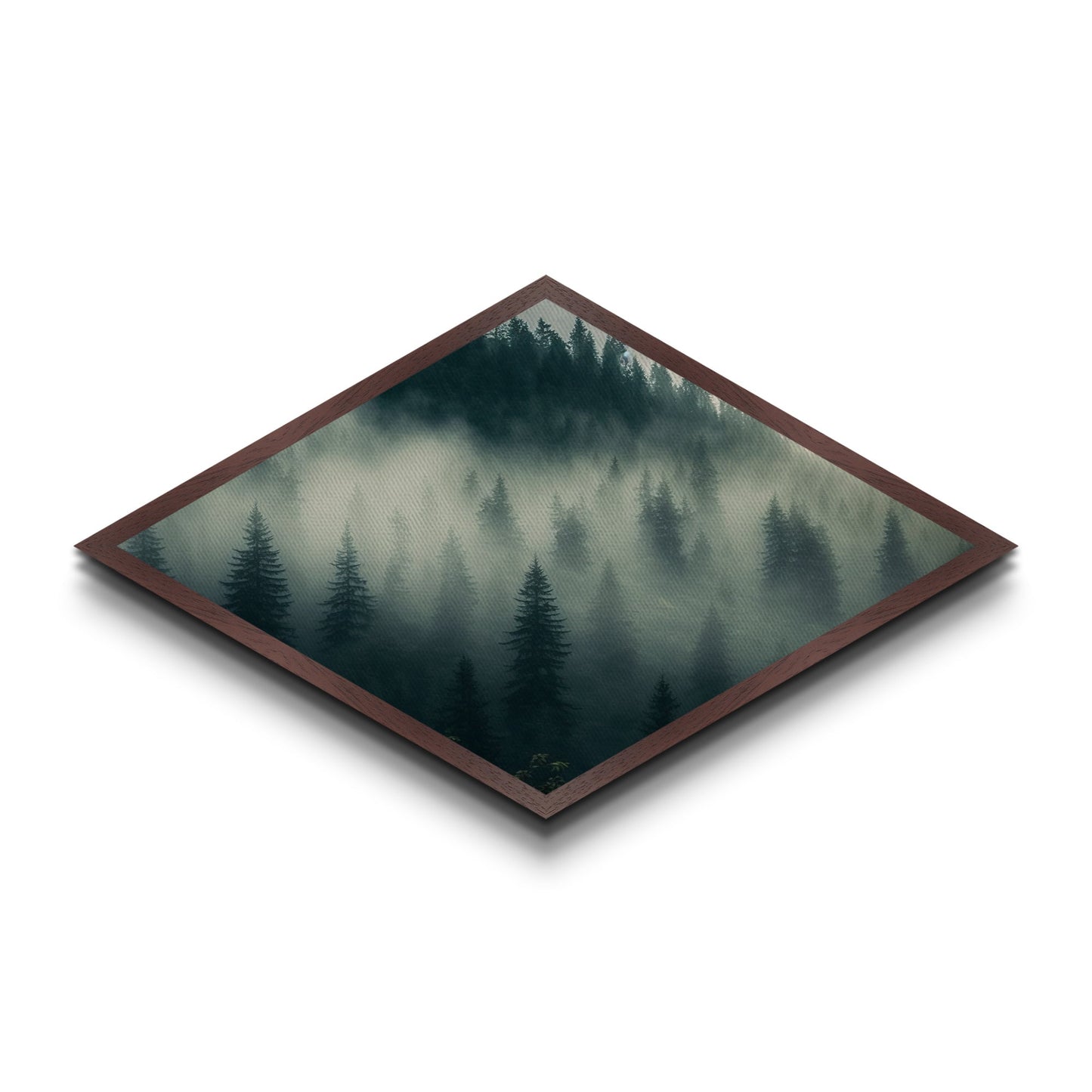 Fog Drenched Pines Diamond Shaped Forest Landscape Canvas Art Print Serene Tree Silhouettes Moody Mountain Fog Wilderness Wall Art