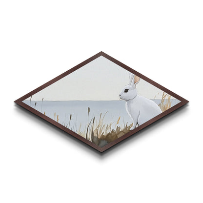 Small Owl Feather Print, Nature Watercolor Painting Wall Art, Diamond Shaped Canvas Texture Print, Whimsy Wall Art