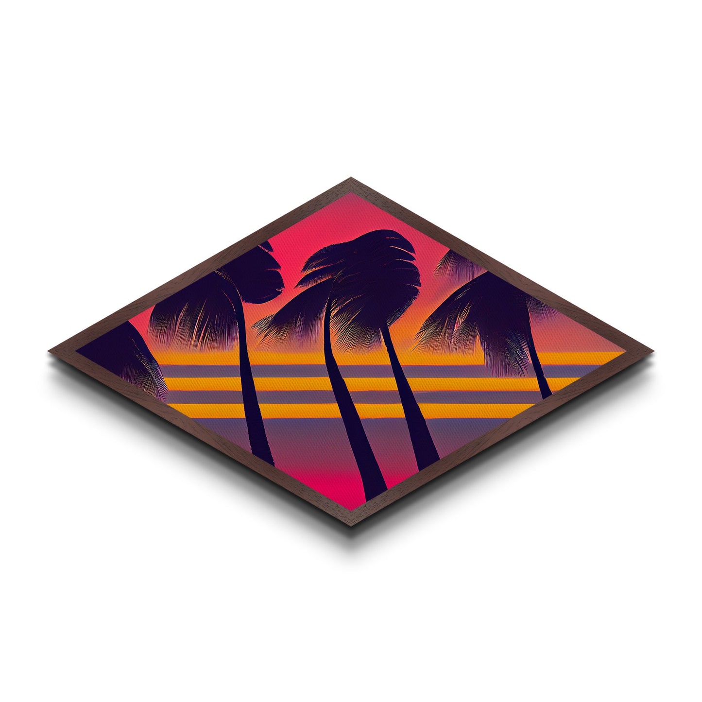 MCM Palm Trees Framed Canvas Art Print - Diamond Shaped Art - Retro Synthwave Home Decor