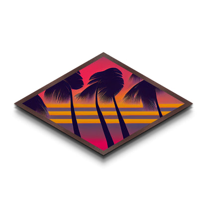 MCM Palm Trees Framed Canvas Art Print - Diamond Shaped Art - Retro Synthwave Home Decor