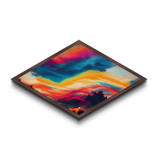 Technicolor Sky Dream Diamond Shaped Canvas Art Print abstract vibrant swirling clouds sunset landscape surreal wall decor gift