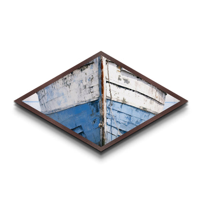 Nautical Hull Charm Diamond Shaped Canvas Textured Print rustic boat bow ocean vessel coastal vintage marine blue white nautical art