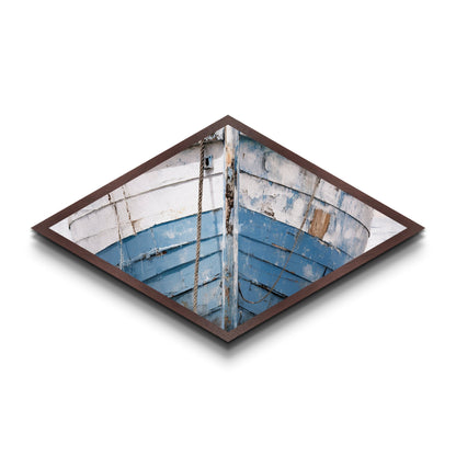 Faded Bow Voyage Diamond Shaped Canvas Textured Print old wooden boat front maritime rustic marine nautical vintage weathered ship art