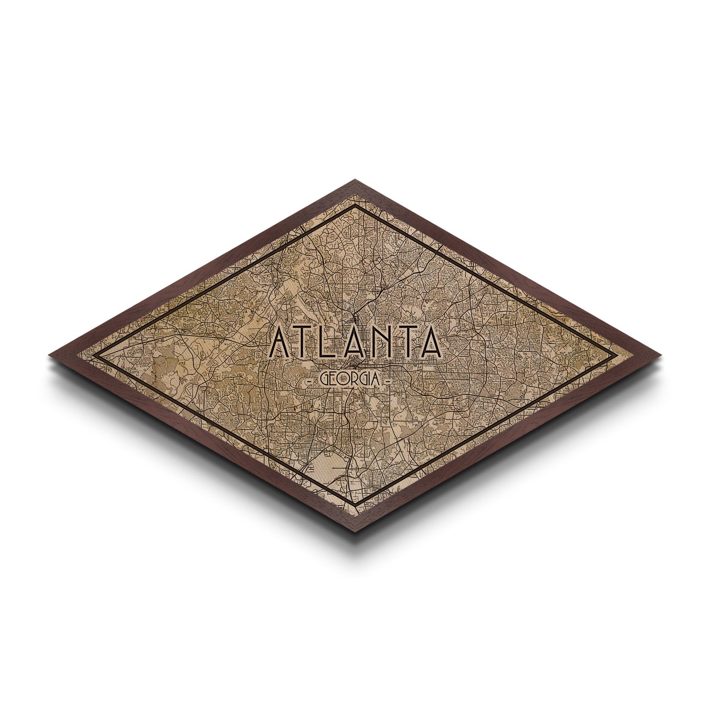 Atlanta Diamond Shaped City Map, Custom Diamond Shaped Wall Art, City Map Canvas
