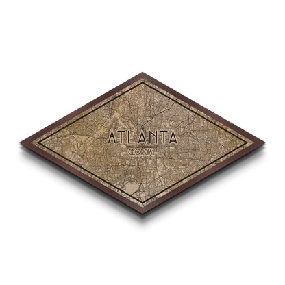 Atlanta Diamond Shaped City Map, Custom Diamond Shaped Wall Art, City Map Canvas