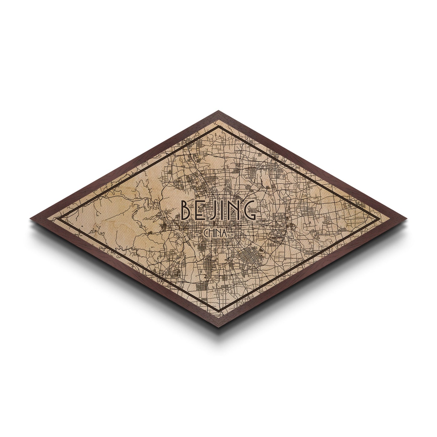 Beijin - China Diamond Shaped City Map, Custom Diamond Shaped Wall Art, City Map Canvas