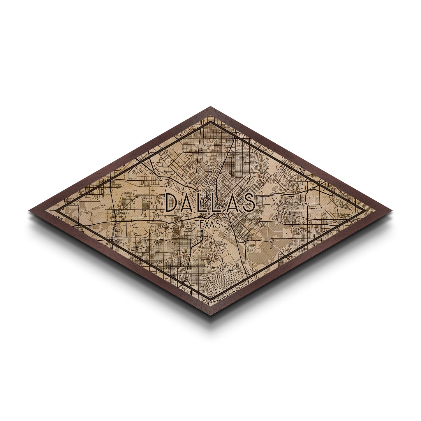 Dallas Diamond Shaped City Map, Custom Diamond Shaped Wall Art, City Map Canvas