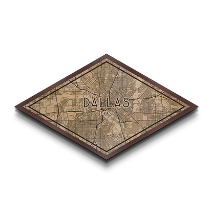 Dallas Diamond Shaped City Map, Custom Diamond Shaped Wall Art, City Map Canvas